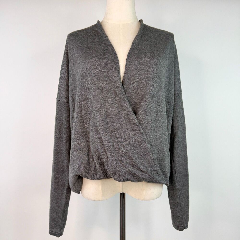 Eileen Fisher Wrap Open Front Gray Cardigan Wool Blend Lightweight Casual Size M